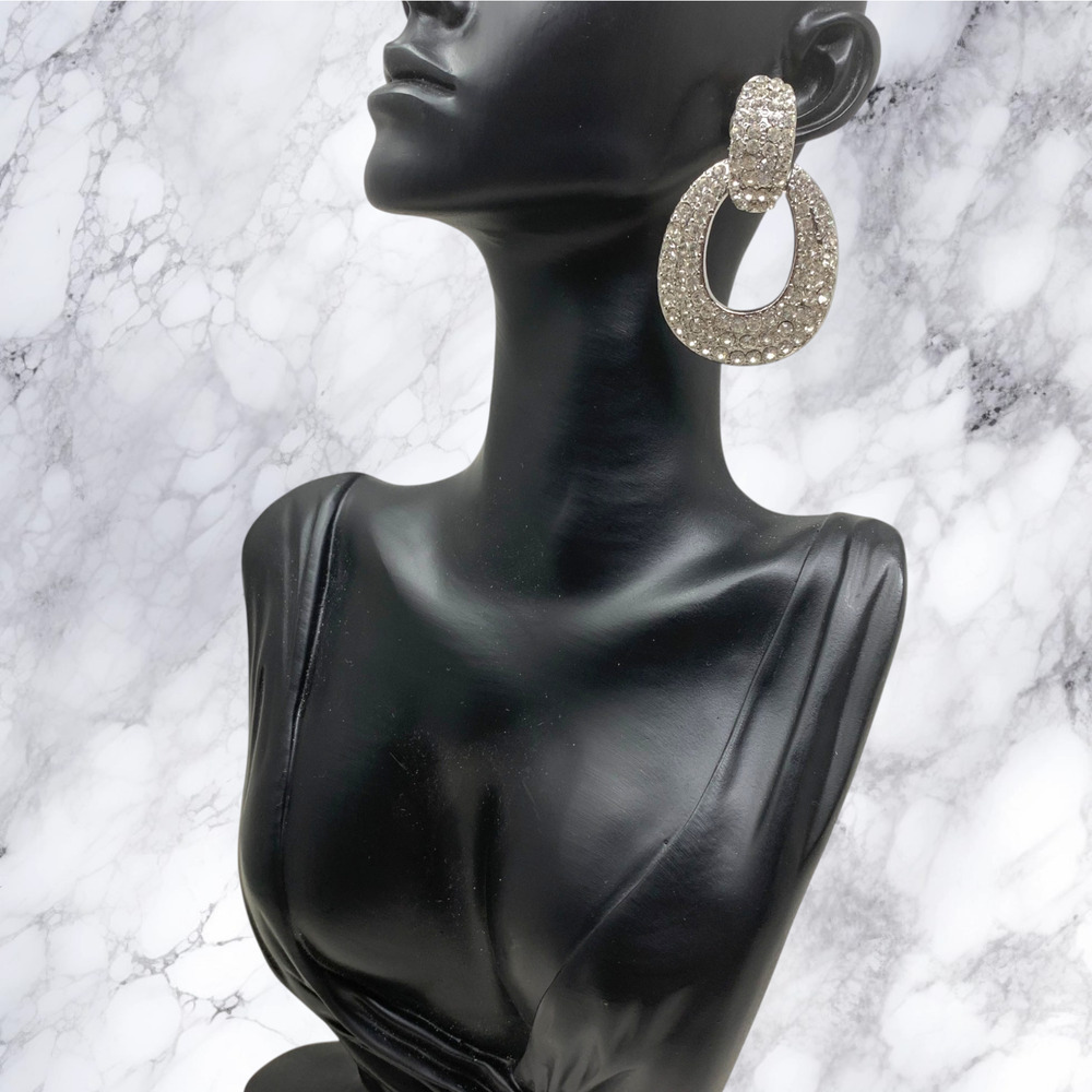 Jay Feinberg Strongwater Crystal Doorknocker Statement Clip On Earrings Mogul - Picture 4 of 5